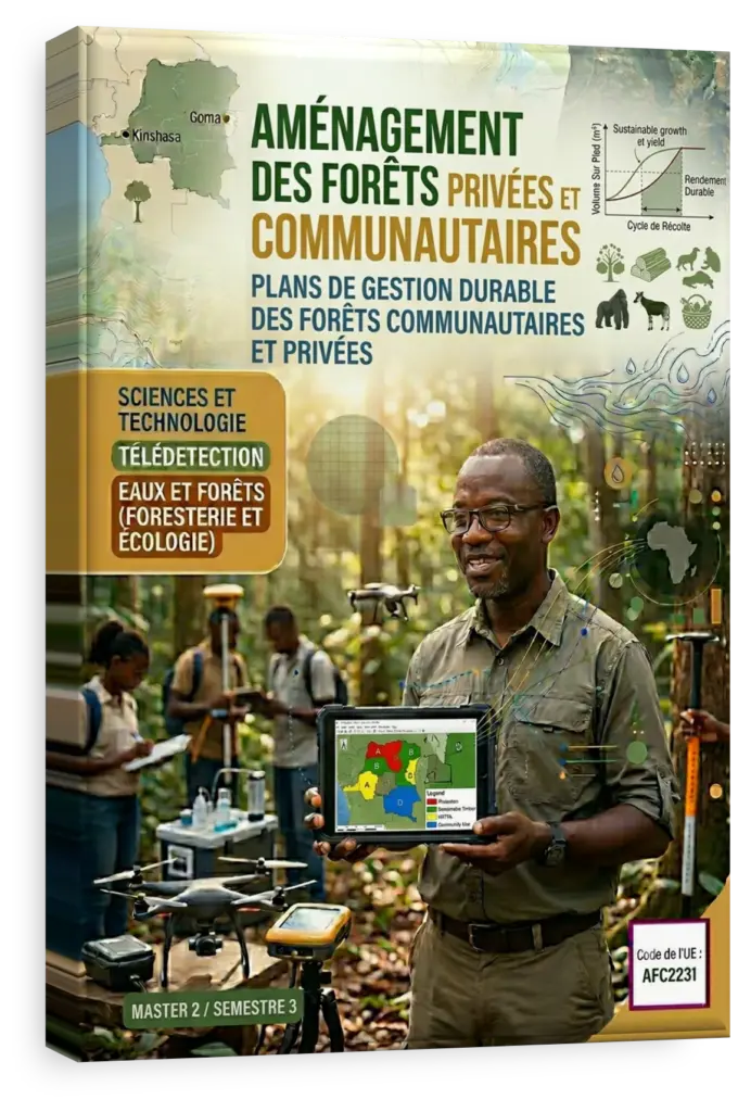 Étudiants en foresterie examinant un plan d'aménagement dans une forêt en RDC.