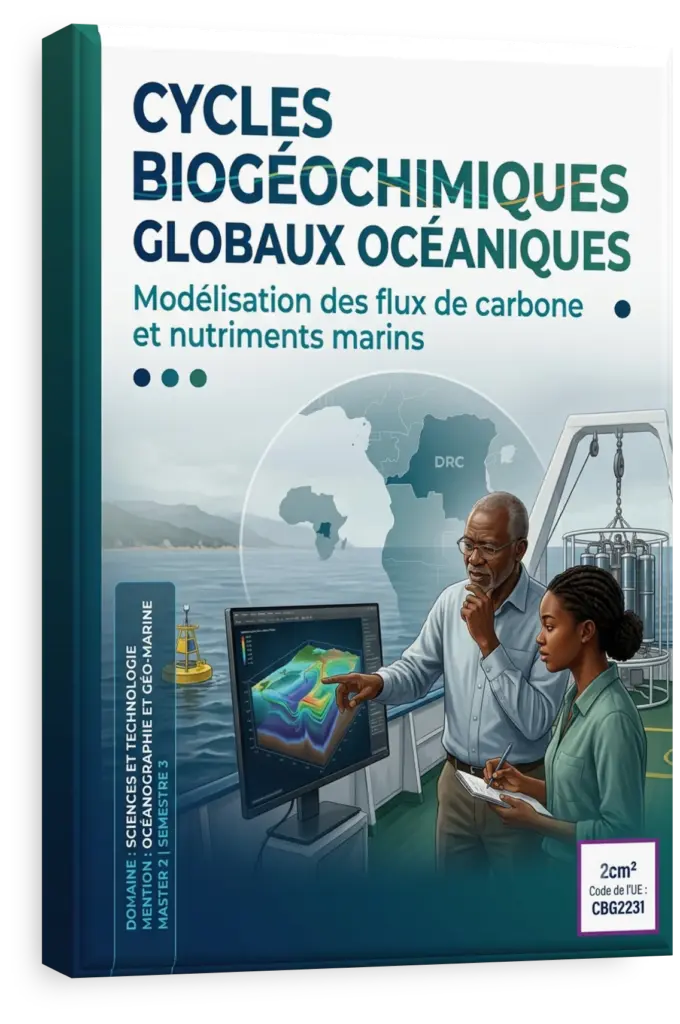 Vue satellitaire de l'océan illustrant les cycles biogéochimiques globaux.
