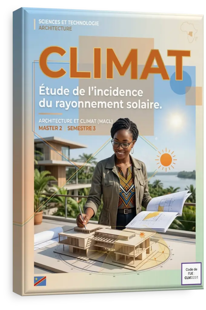 Habitat bioclimatique en RDC avec dispositifs d'ombrage et de ventilation.