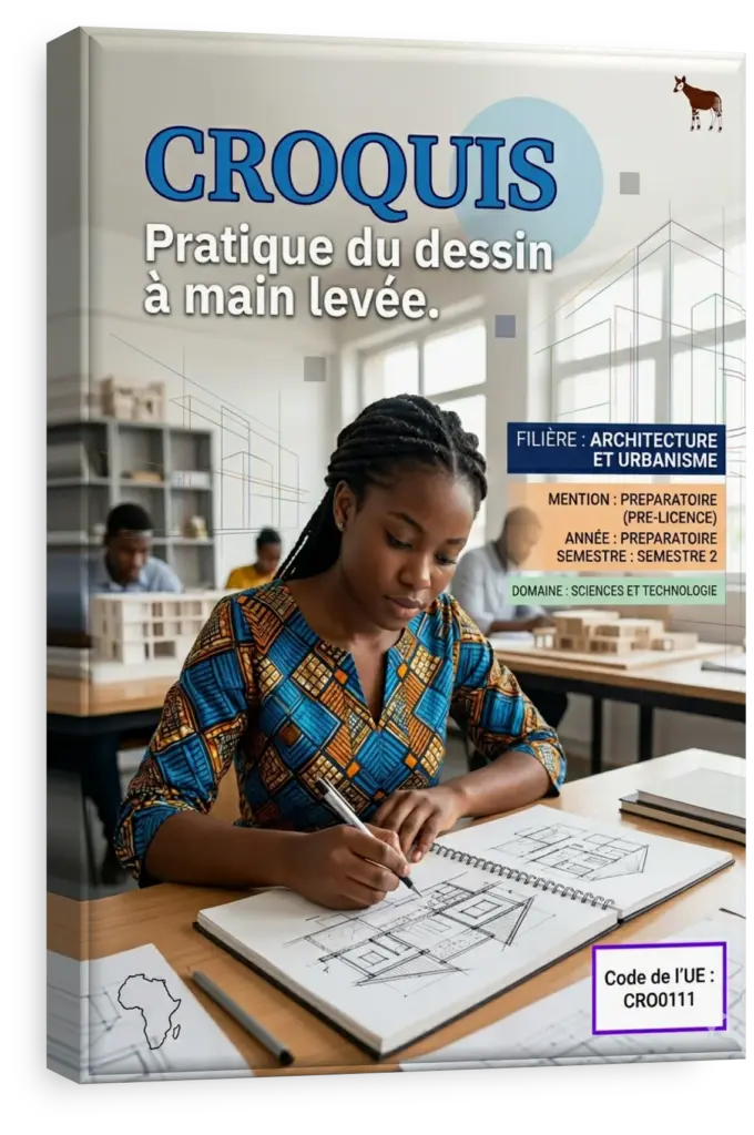 Main d'un étudiant réalisant un croquis architectural sur un carnet.