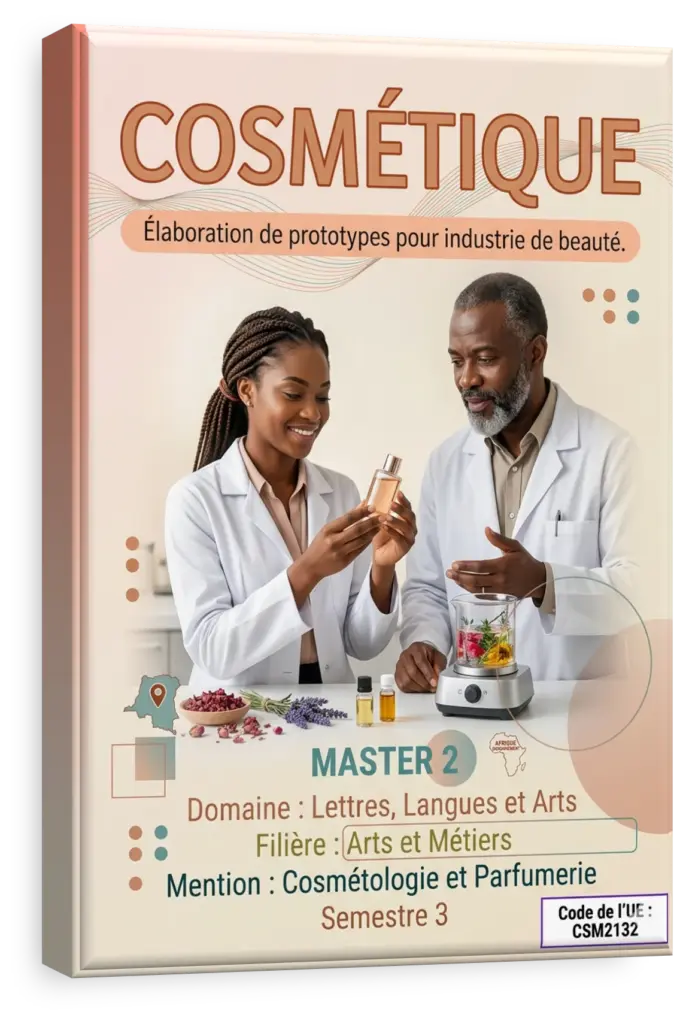Étudiants en cosmétique créant une formule dans un laboratoire en RDC.