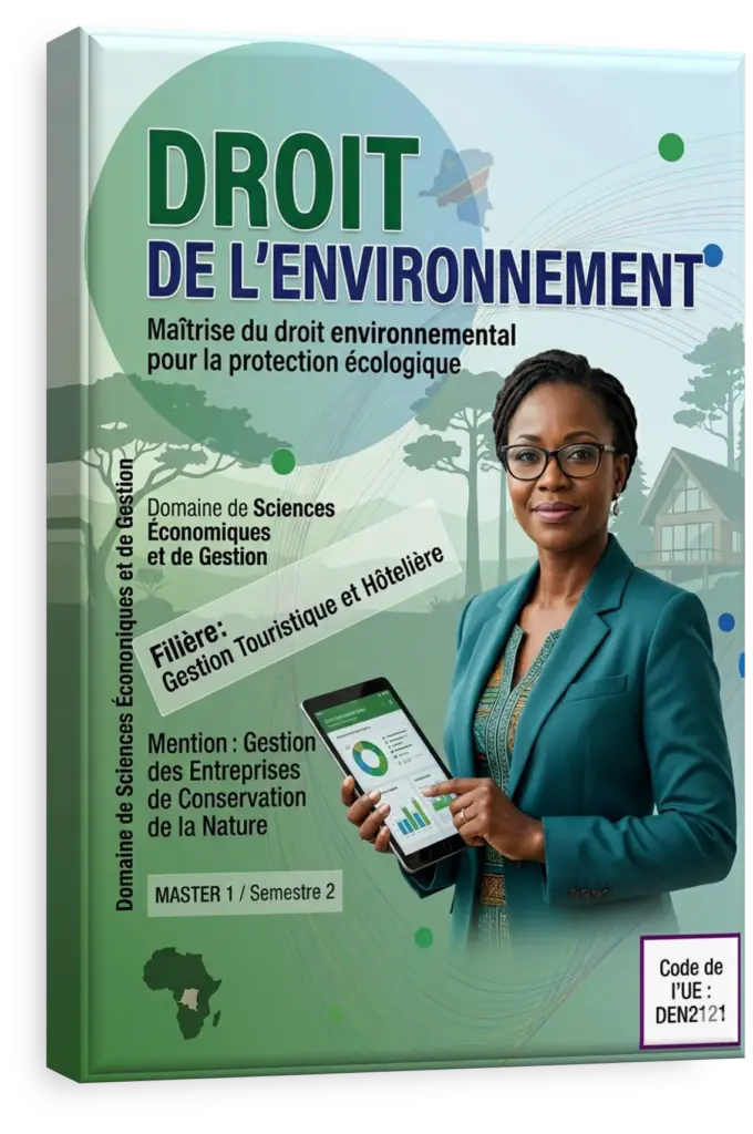 Balance de la justice devant la forêt du bassin du Congo, symbolisant le droit de l'environnement en RDC.