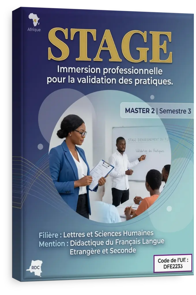 Étudiant en stage d'enseignement donnant un cours dans une salle de classe en RDC.