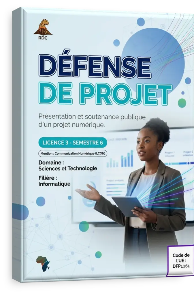 Étudiants présentant leur projet de fin d'études à un jury en RDC.