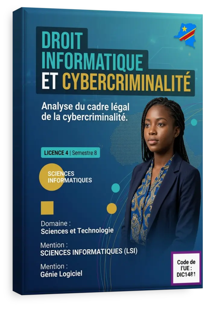 Marteau de juge sur un clavier d'ordinateur, symbolisant le droit informatique et la cybercriminalité en RDC.