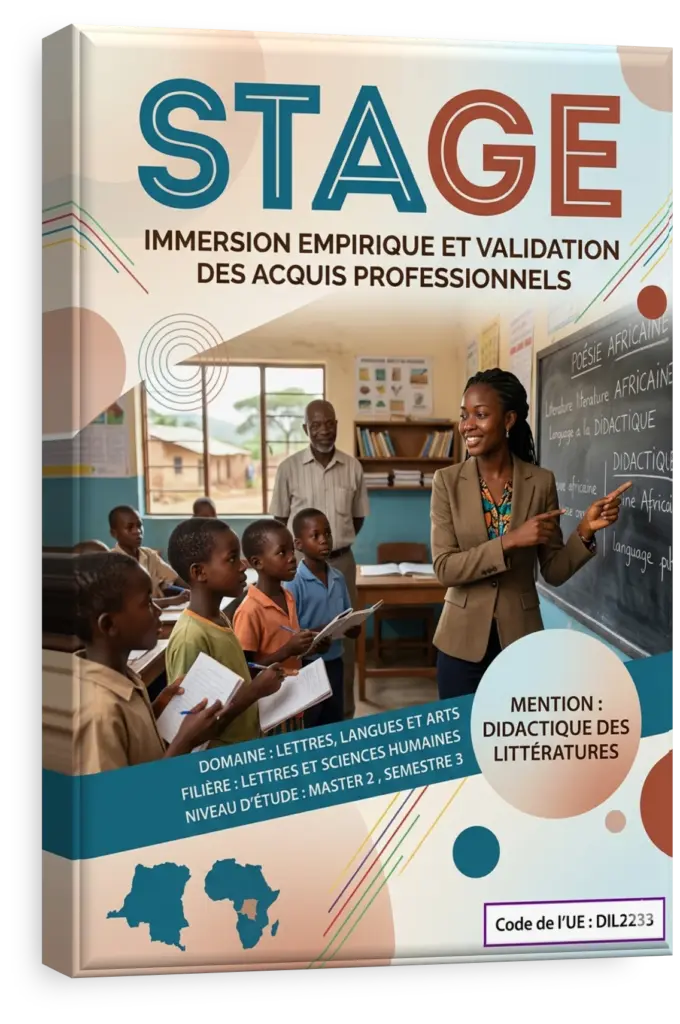 Étudiant en Lettres rédigeant son rapport de stage dans une bibliothèque en RDC.