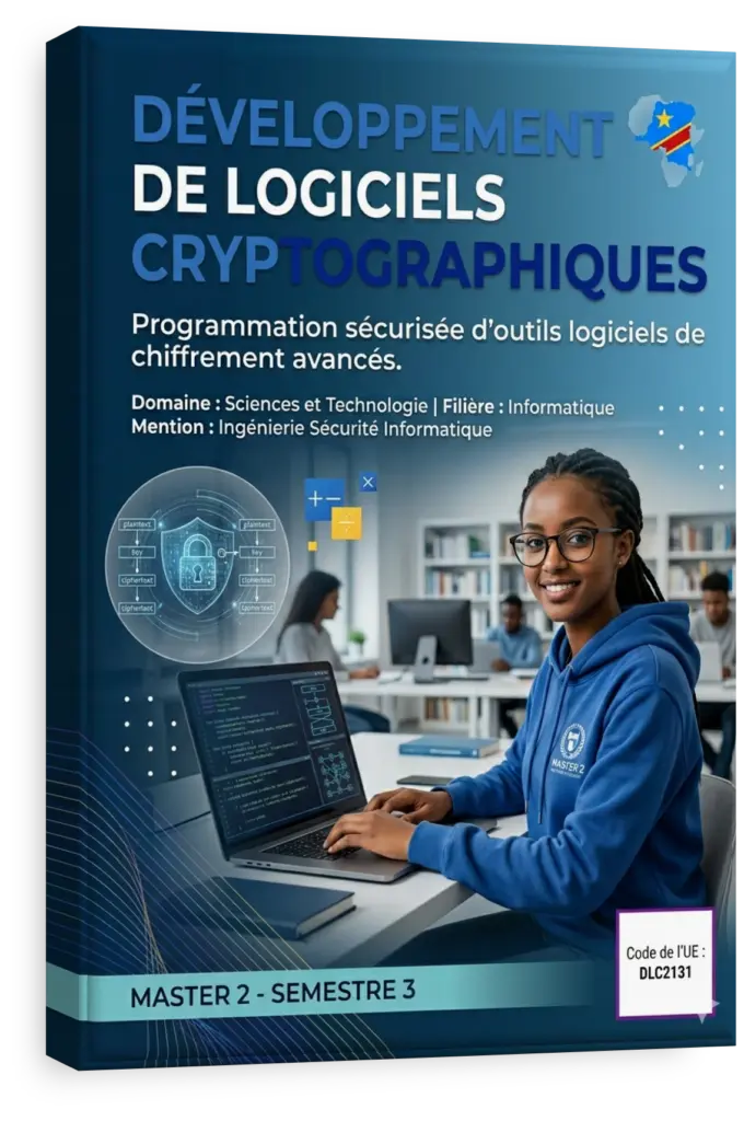 Cadenas numérique sur un fond de code source C++ pour un cours de cryptographie.