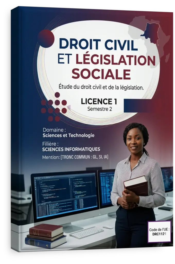Livre de droit et ordinateur portable symbolisant le droit du numérique en RDC.