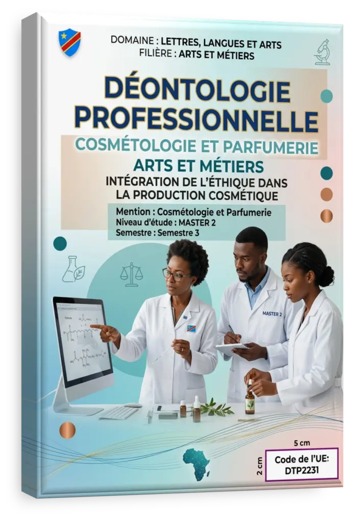 Professionnels de l'industrie cosmétique en RDC discutant d'éthique et de déontologie.