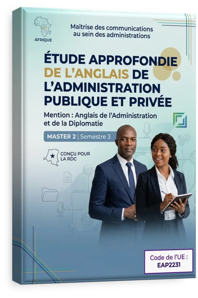 Étudiants en RDC suivant un cours d'anglais professionnel pour l'administration.