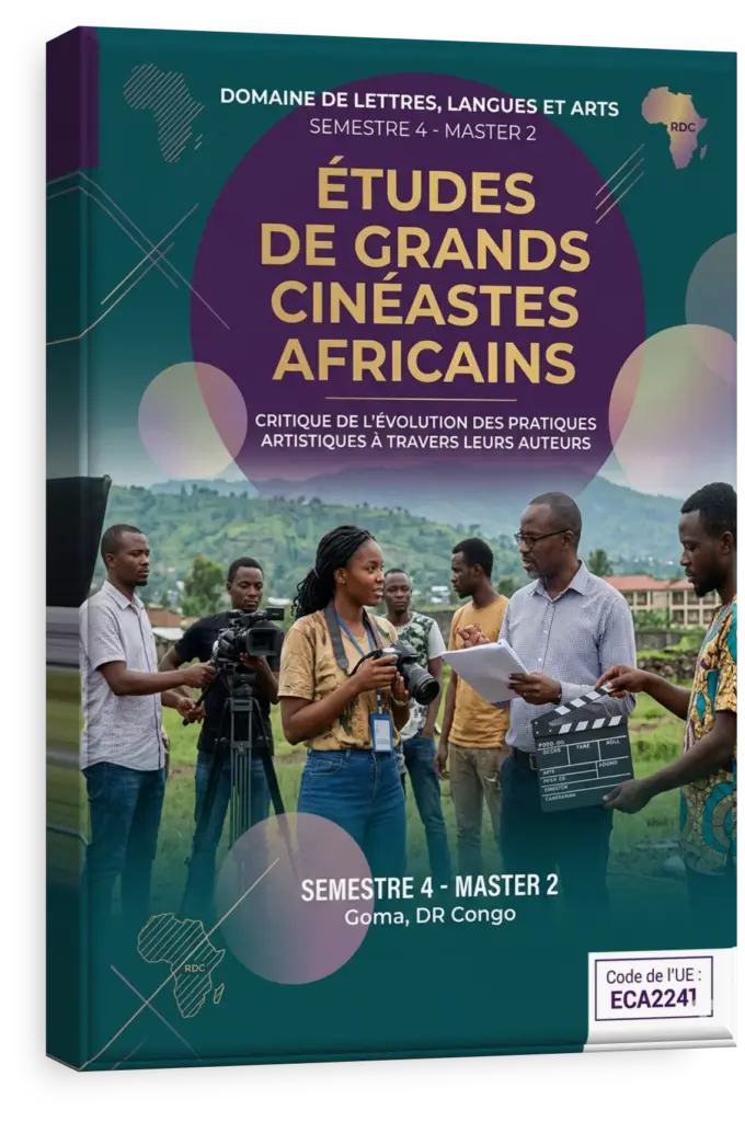 Un réalisateur africain derrière une caméra de cinéma vintage sur un plateau de tournage.