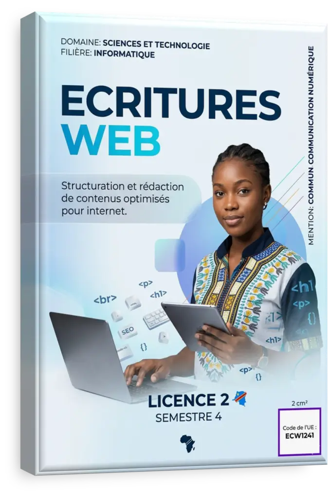 Étudiant rédigeant du contenu pour le web sur un ordinateur.