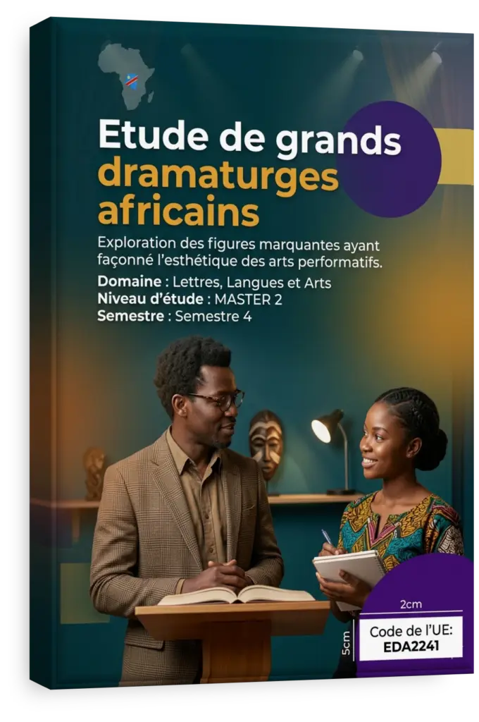 Scène de théâtre africain avec des acteurs en costumes traditionnels.
