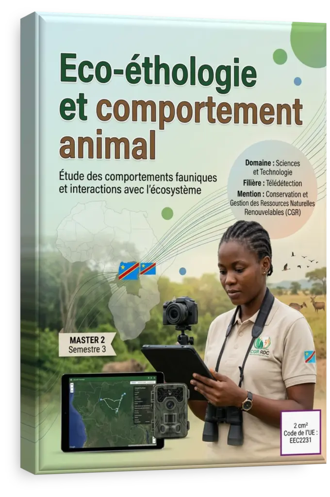 Groupe d'animaux de la faune sauvage de RDC illustrant le cours d'éco-éthologie.