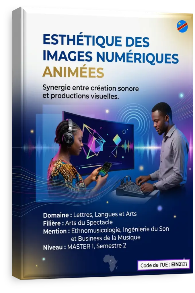Composition artistique d'images numériques animées et de formes visuelles.