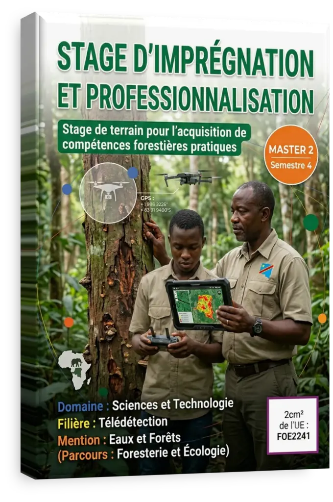 Étudiants en stage de terrain en RDC utilisant des équipements de mesure forestière.