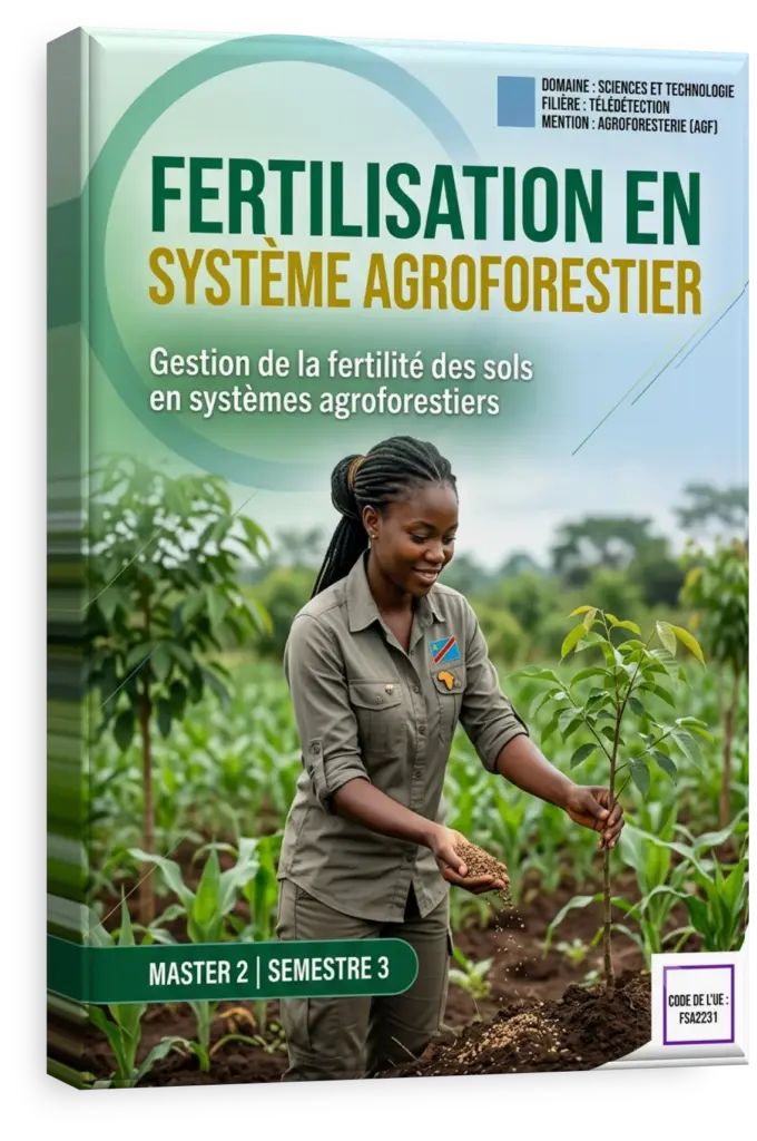 Étudiant analysant un échantillon de sol dans un système agroforestier en RDC.