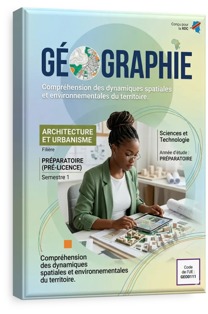 Carte topographique de la République Démocratique du Congo pour un cours de géographie.