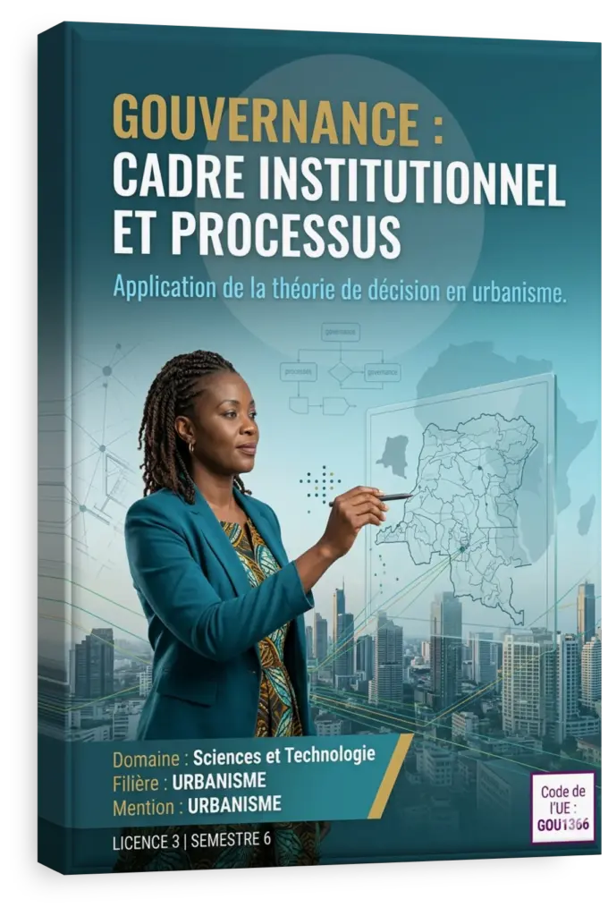 Plan de ville schématique avec des icônes symbolisant la gouvernance et les institutions.