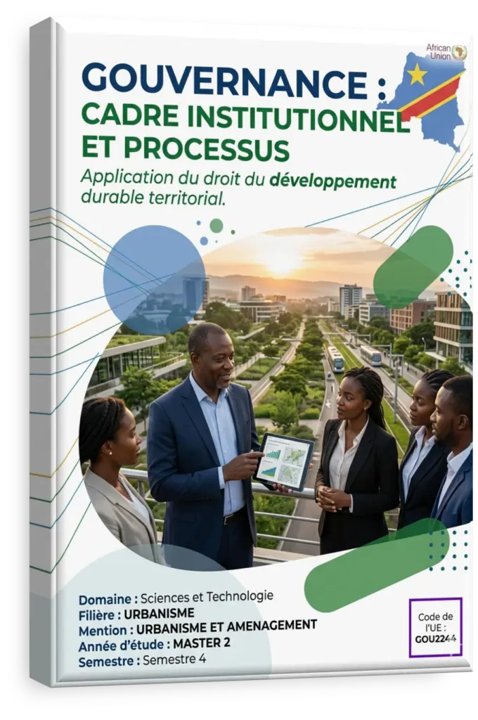 Salle de conférence universitaire avec des étudiants discutant de plans d'urbanisme en RDC.