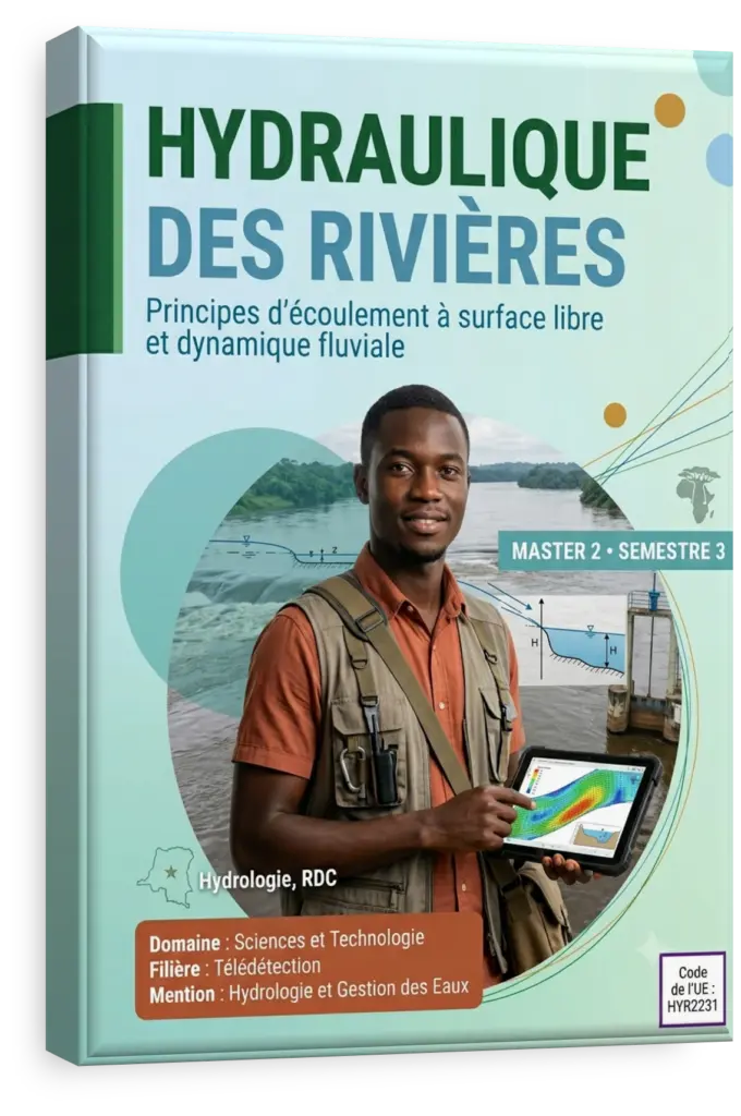 Illustration de l'écoulement de l'eau dans une rivière pour le cours d'hydraulique.