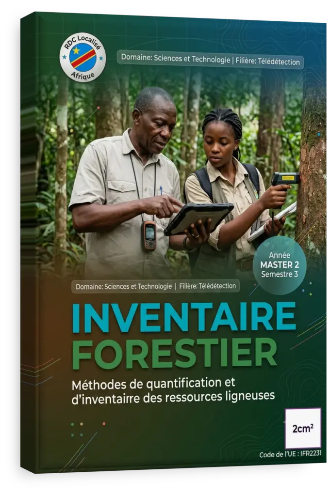 Étudiants en sciences forestières réalisant des mesures sur un arbre en RDC.