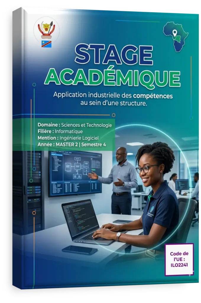 Étudiants en stage académique travaillant sur un projet d'ingénierie logicielle en RDC.