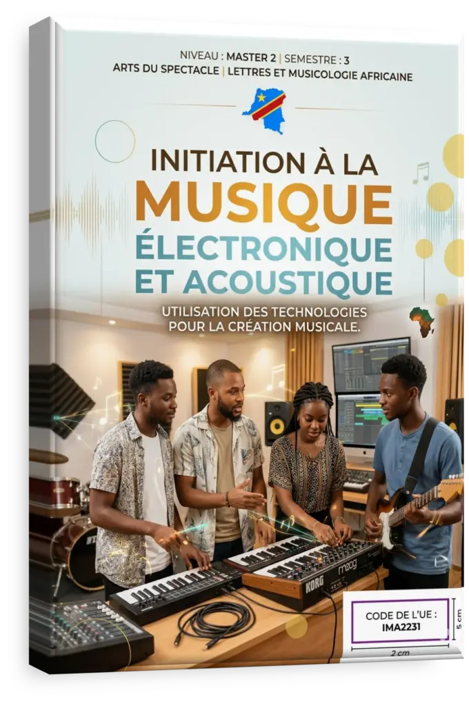 Étudiants en musique dans un studio d'enregistrement universitaire en RDC.