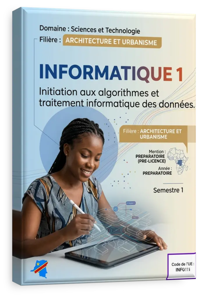 Étudiant en RDC suivant le cours d'Informatique 1 sur un ordinateur.