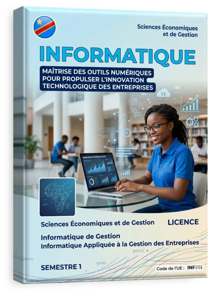 Étudiant congolais utilisant un ordinateur pour l'analyse de données statistiques.