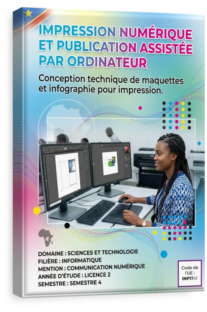 Étudiant en RDC travaillant sur un projet de publication assistée par ordinateur.