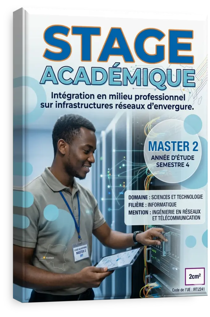 Étudiants en sciences et technologie en stage académique travaillant sur une architecture réseau en RDC.