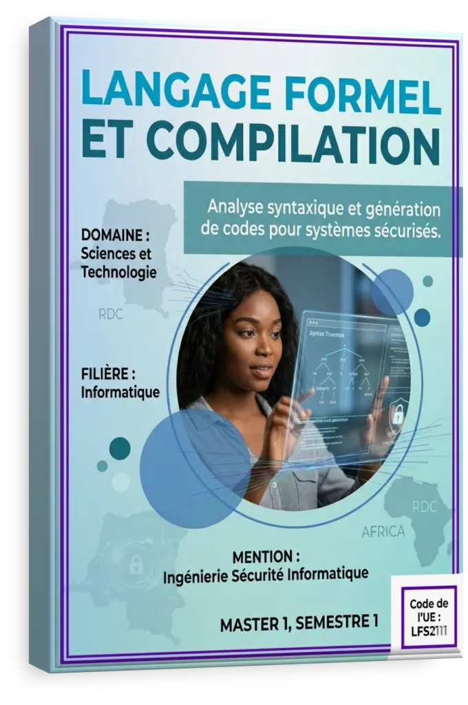 Diagramme illustrant les concepts de langage formel, compilation et cybersécurité.