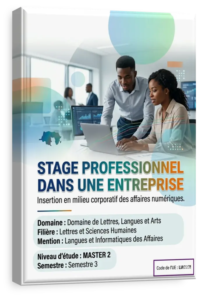 Étudiant congolais en stage professionnel utilisant un ordinateur dans un bureau.