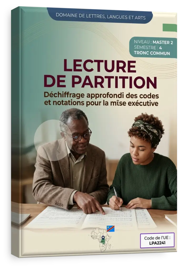 Partition musicale ouverte sur un pupitre.
