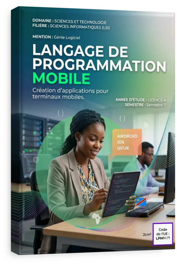 Étudiant en RDC développant une application mobile sur un ordinateur.