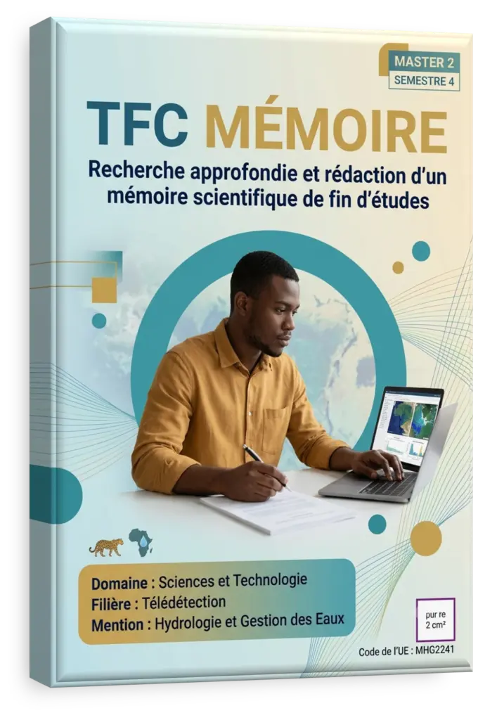 Étudiant présentant son mémoire TFC sur la gestion de l'eau en RDC.