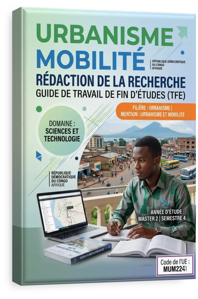 Étudiant présentant son mémoire de fin d'études sur la mobilité urbaine durable en RDC.