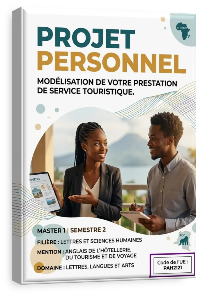 Étudiant présentant un projet personnel sur les langues et le tourisme en RDC.