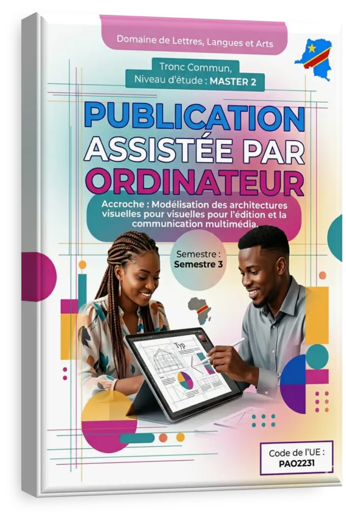Étudiant utilisant un logiciel de PAO pour la traduction multilingue d'un document.