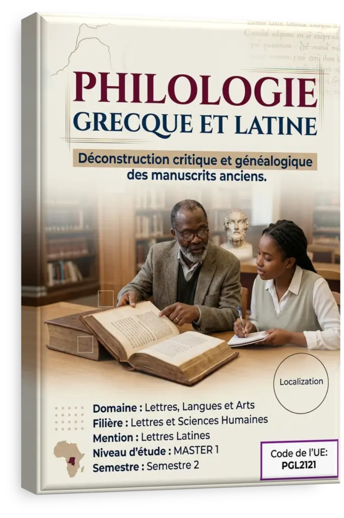 Manuscrit ancien grec ouvert sur un bureau en bois à côté d'une loupe.