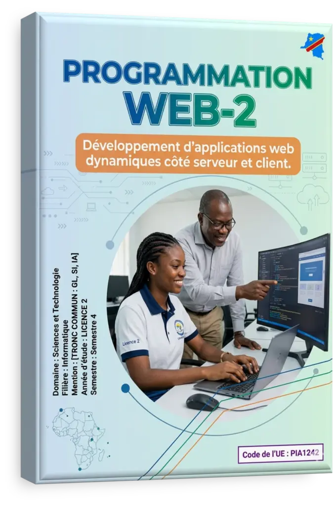 Étudiants en RDC apprenant la programmation web avancée.