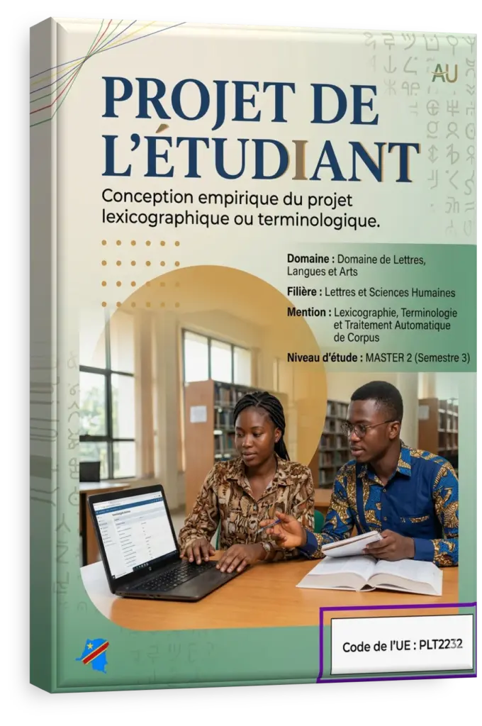 Étudiant présentant son projet de recherche en langues et arts à un jury en RDC.