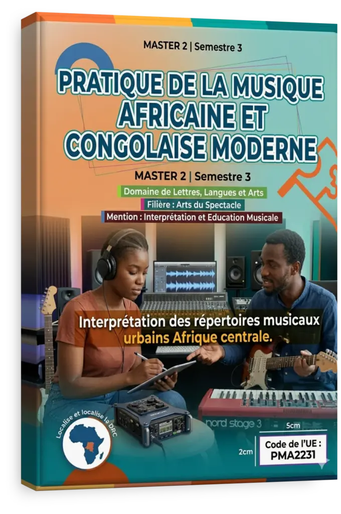 Étudiants universitaires en RDC jouant de la guitare et du djembé.