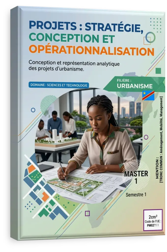 Étudiants en RDC travaillant sur un plan de projet d'aménagement urbain.
