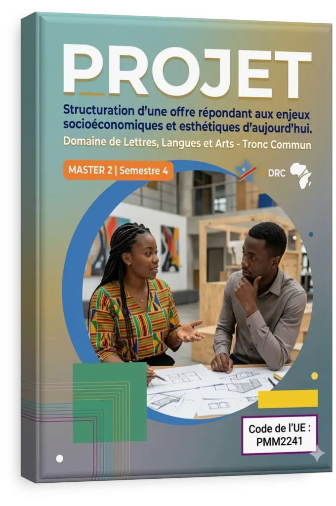 Étudiants en RDC travaillant sur un projet universitaire en Lettres, Langues et Arts.