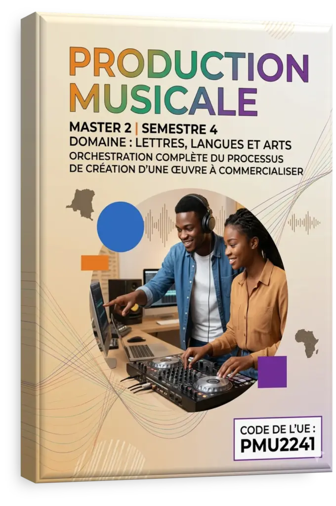 Étudiant en production musicale devant une console de mixage en studio.