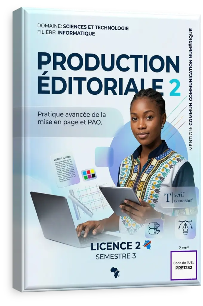 Étudiants en RDC travaillant sur un projet de production éditoriale multimédia.