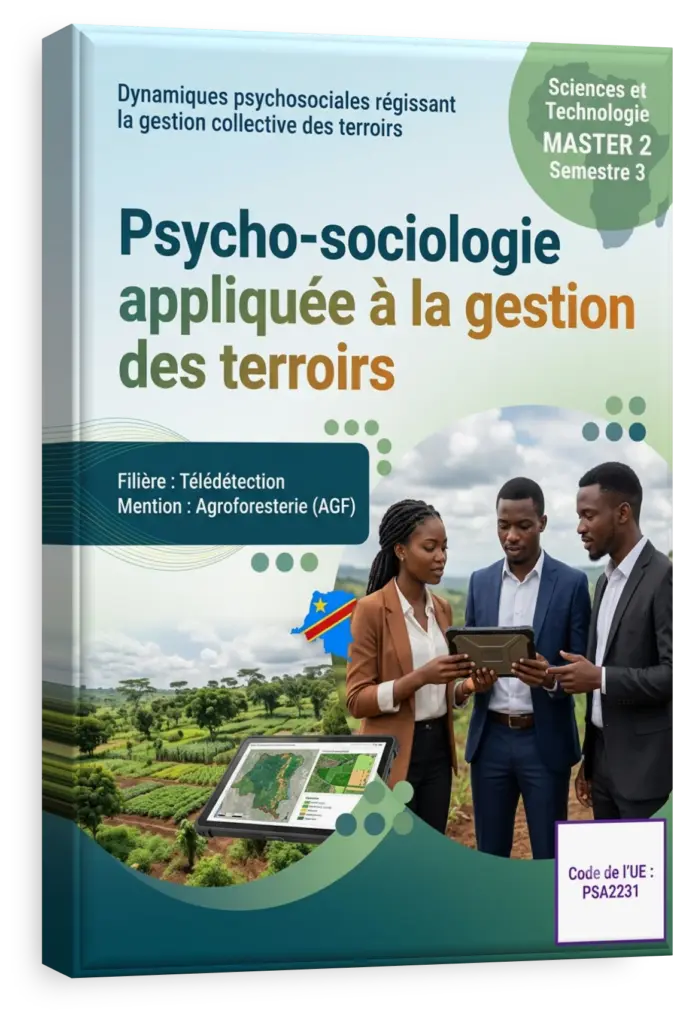 Groupe d'étudiants et de membres d'une communauté locale en RDC étudiant une carte de terroir.