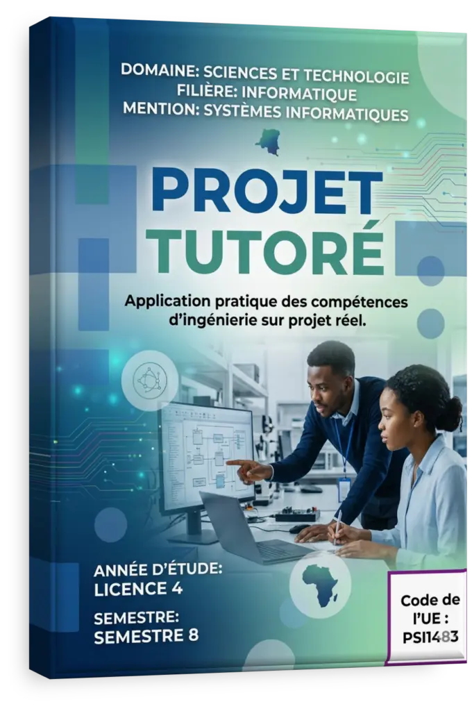 Étudiants en sciences et technologie travaillant sur un projet informatique tutoré en RDC.